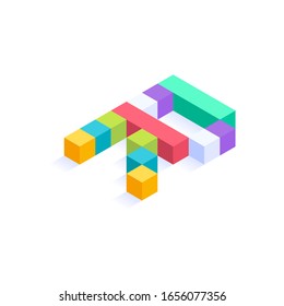 Letter R Isometric colorful cubes 3d design, three-dimensional letter vector illustration isolated on white background