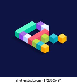 Letter R Isometric colorful cubes 3d design, three-dimensional letter vector illustration isolated
