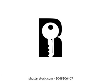 Letter R Key Black Color Logo Vector