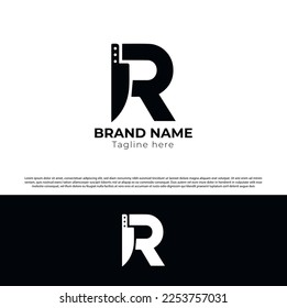 Letter R Knife Logo Design Vector template,
Initial, Monogram R logo for Restaurant, kitchen.
Creative R logo - vector illustration.