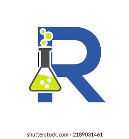 Letter R Lab Logo Concept for Science, Healthcare, Medical, Laboratory, Chemical and Nature Symbol