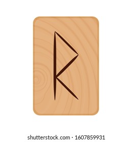 The letter "R" of the Latin alphabet burned on a wooden plank in the style of Scandinavian runes. Vector stock illustration isolated on transparent background.