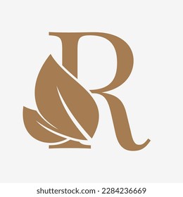 Buchstabe R mit Blattdekoration, erstmalig luxuriöses Vektorlogo-Design
