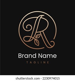 Letter R Leaf Elegant Luxury Logo Design in Circle