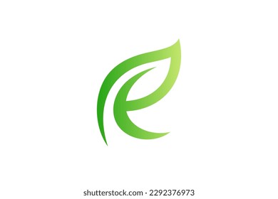 letter R and leaf green gradient color logo design