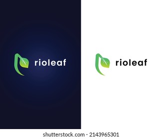 letter r with leaf logo design template