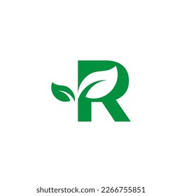 Letter R with leaf logo design vector template