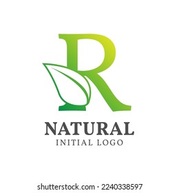 letra R con diseño de logo de vector inicial natural hoja
