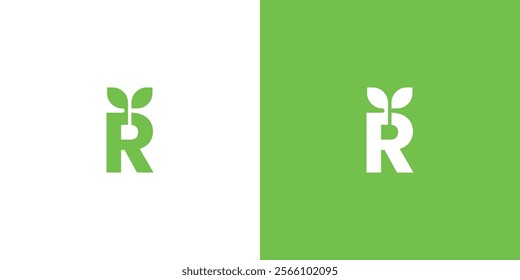 Letter R with Leaf or Nature, Plant Logo Design