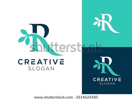 Letter R with leaf or plant logo design for agriculture or farming