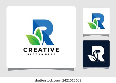 letter R leaf template in a modern style, very suitable for nature, company logos, initials R, greening brands, plant shops, plantation businesses .etc