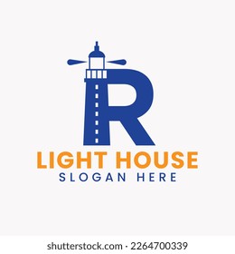 Letter R Light House Logo Vector Concept. Light House Logotype
