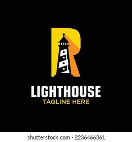 Letter R Lighthouse Logo Design Template Inspiration, Vector Illustration.