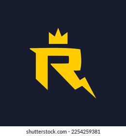 Letter R lightning with crown Logo design vector illustration