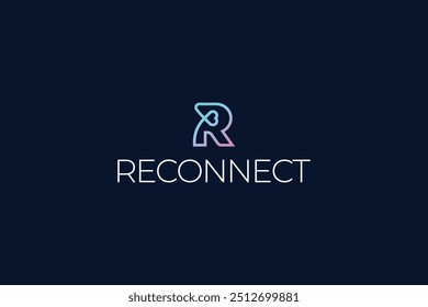 Letter R line art simple love connection attractive gradient colour logo