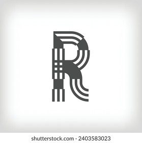 Letter R linear modern logo. The letter is in line strip form. Alphabet letter character and linear abstract design. logo, corporate identity, application, creative poster and more.