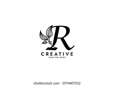 Letter R Linked Leaf Logo, Black color, unique design