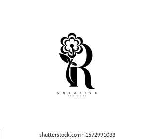 Letter R linked monogram flower logotype