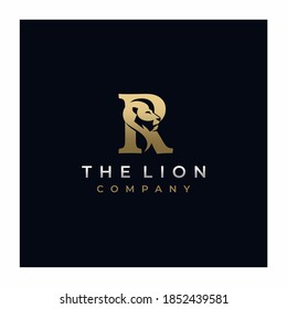 Letter R Lion Head , Elegant Luxury Initial Logo Design Vector