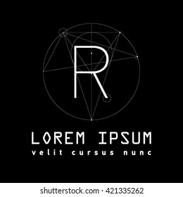 Letter R Logo . Alphabet design element . Geometric ABC concept type as logotype. Typography icon line art. Moden. Hipster font