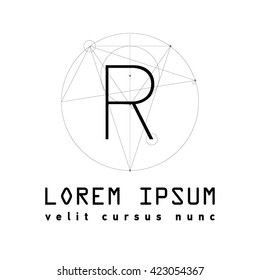 Letter R Logo . Alphabet design element . Geometric ABC concept type as logotype. Typography icon line art. Moden. Hipster logo
