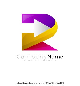 Letter R logo and arrow design combination, colorful