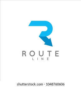 Letter R Logo. Arrow Route Concept On White Background