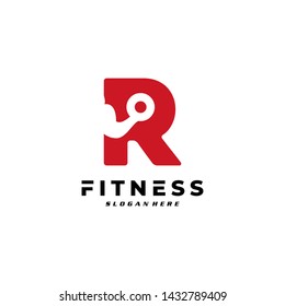 Letter R Logo With Barbell. Fitness Gym Logo Vector.