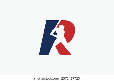 letter R logo with baseball player silhouette. It is good for team logo, club, sticker, etc