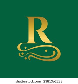 Letter R logo. Capital Letter for Monograms and Logos. Beautiful Filigree Font. Victorian Style.
