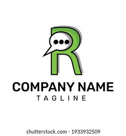 a letter R logo with a chat symbol and a combination of green that makes the logo display a modern logo.