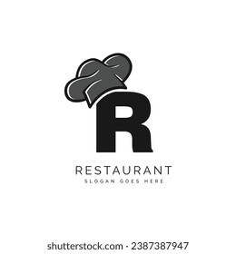 Letter R logo with chef's hat for a restaurant. Alphabet R Concept Design Food Business Logotype vector illustration