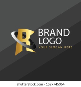 Letter R Logo with circle ring concept. Premium Vector letter Logo in two color variations. Beautiful Logotype design for luxury company branding. Elegant identity design in black and gold.