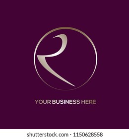 Letter R logo in a circle shape.Emblem style lettering icon isolated on purple background.