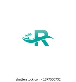 Letter R logo  coconut tree and water wave icon design vector