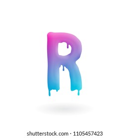Letter R logo. Colored paint character with drips. Dripping liquid symbol. Isolated art concept vector.