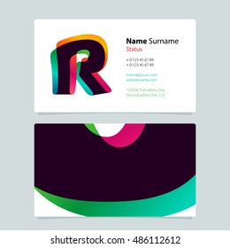 Letter R logo with colorful business card template design. Overlay logo.