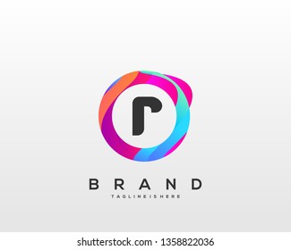 Letter R logo with colorful circle background, letter combination logo design for creative industry, web, business and company. - Vector