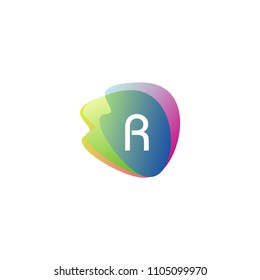 Letter R logo at colorful gradient splash background. Vector elements for posters, event, t-shirts and cards. 