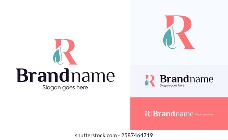 Letter R logo combination with leaf icon, Symbol usable used for growing Business, Skin care, Boutique, Identity, Beauty salon, Fashion, Jewelry, Hotel, Beauty products, Spa, etc. Feminine style logo