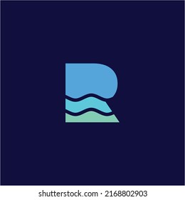 letter R logo with a combination of water waves