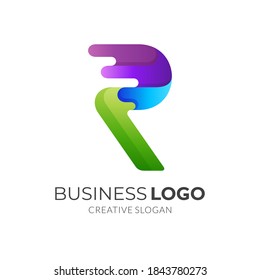 letter R logo concept with 3d colorful style