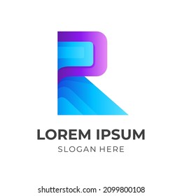 letter R logo concept with 3d purple and blue color style
