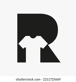 Letter R Logo Concept With T Shirt Vector Template For Garments And Cloth Fashion Sign