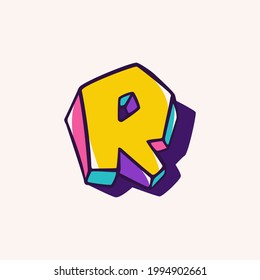 Letter R logo in cubic children style based on impossible isometric shapes. Perfect for kids labels, illusion branding, cute birthday posters etc.