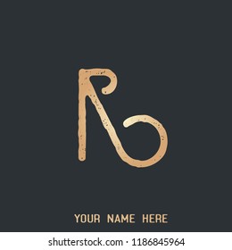 Letter R logo or decorative AR monogram.Lettering icon in shiny golden color isolated on dark background.