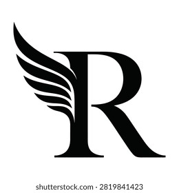 Letter r logo design with angelic wings symbol alphabet monogram typography identity abstract creative ornamental decorative letterhead corporate minimalist illustration emblematic