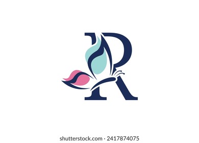 letter r logo design with butterfly illustration logo concept