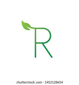 Letter R logo design concept with a leaf element at the end for personal identity and business name