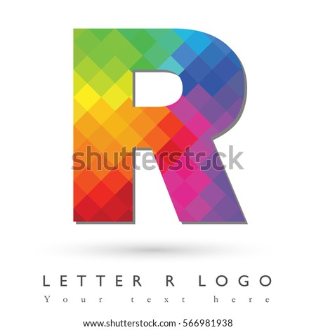 Letter R Logo Design Concept in Rainbow Mosaic Pattern Fill and White Background